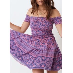 Rara Smocked Off Shoulder Floral and Paisley Dress